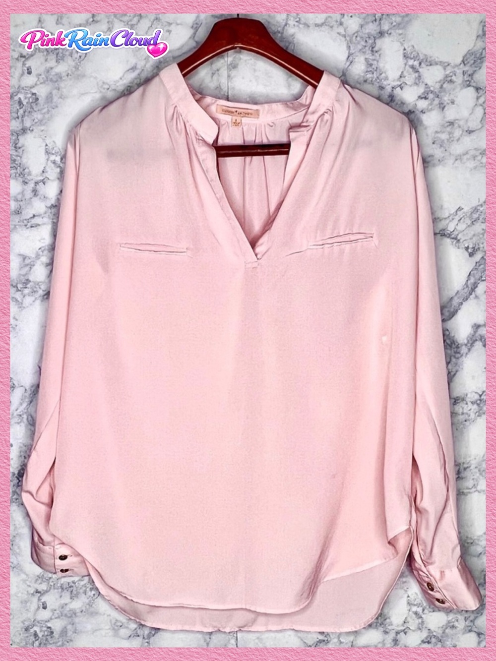 Gibson Latimer Blush Pink Y2K V-Neck Lightweight Blouse Women’s Large